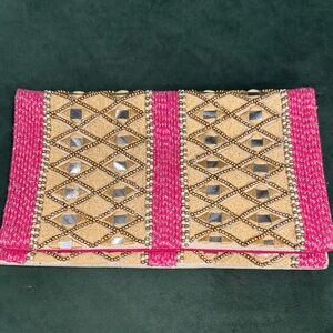 Pink and Tan Embellished Clutch